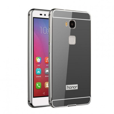 Твърди гърбове Твърди гърбове за Huawei Луксозен алуминиев бъмпър с огледален гръб за Huawei Honor 7 lite NEM-L21 / Huawei Honor 5c черен